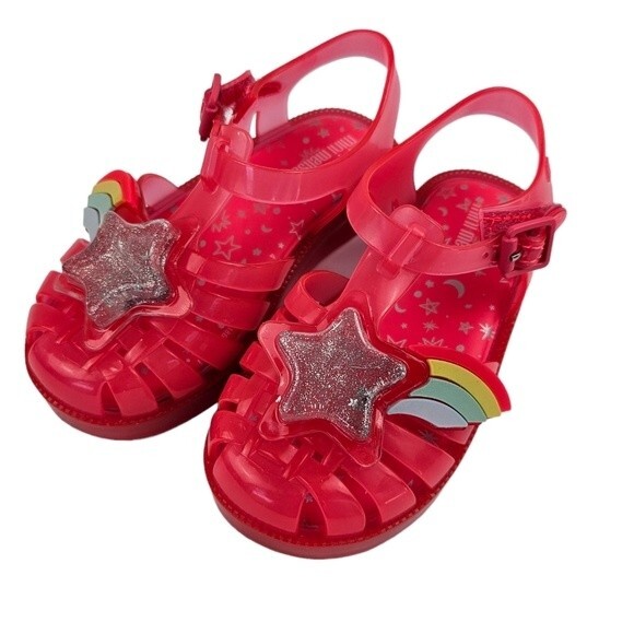 NEW Mini Melissa Pink, Silver Sparkly Star & Rainbow Sandal, Size 9, New in Box - Picture 1 of 14
